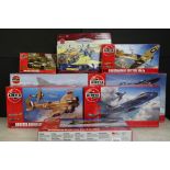 Eight Boxed & unbuilt Airfix plastic model kits to include A10103 1:48 English Electric Canberra PR.