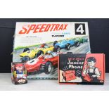 Boxed Artin Speedtrax four lane slot racing set with all 4 x slot cars plus a boxed TM Modern Toys