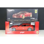 Two boxed 1/18 Hot Wheels Ferrari diecast models to include Elite BCK12 458 Italia and X5524 FF,