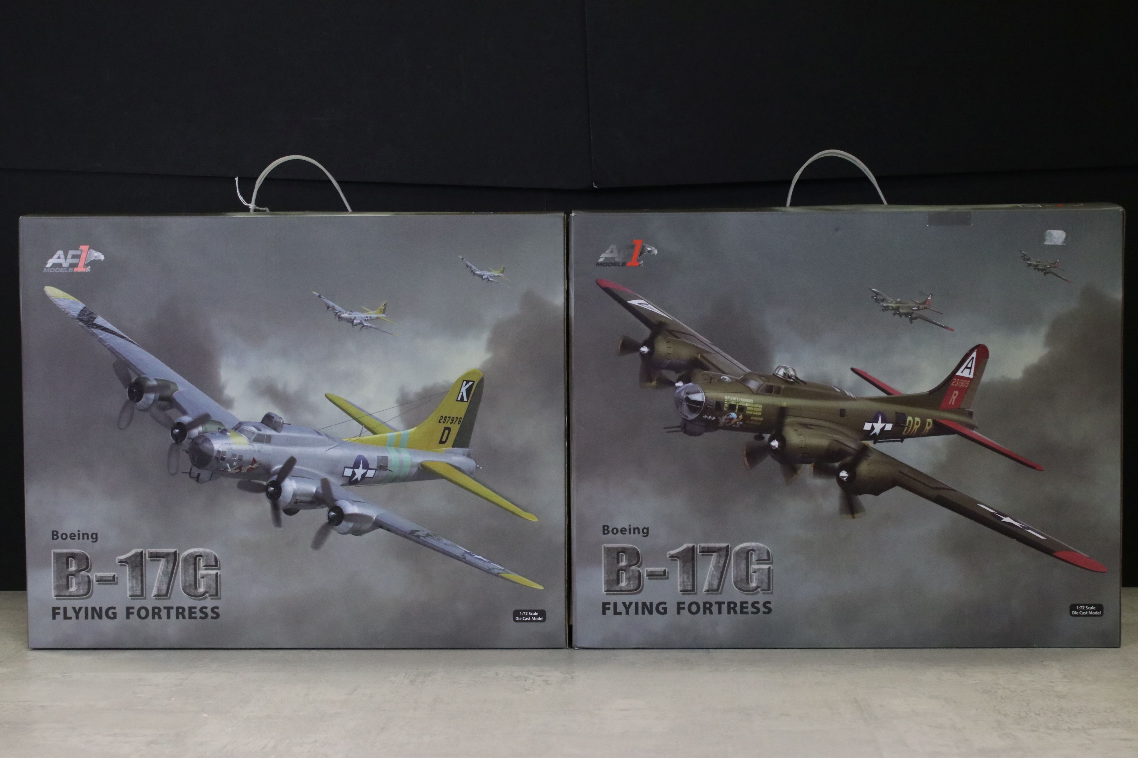 Two Boxed AF1 Air Force 1 1:72 Boeing B-17G Flying Fortress diecast model planes (one model with a