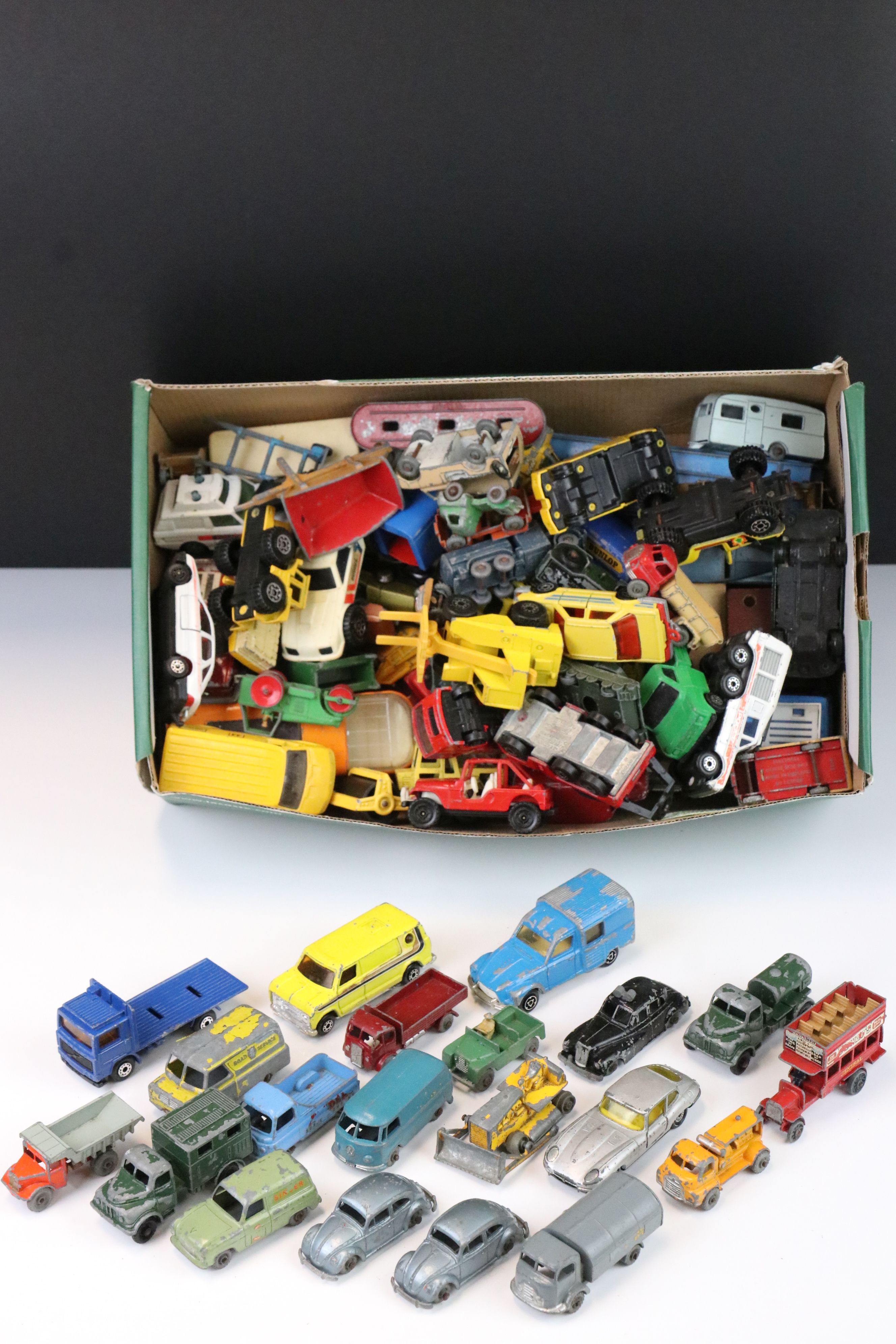 Collection of play worn mid 20th C onwards to include Matchbox 75 Series, Siku, Majorette, Corgi etc
