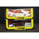 Two boxed Corgi 279 Rolls Royce Corniche diecast models in cream and maroon, diecast ex, boxes