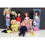 Eight clothed fashion dolls to include boxed Sindy Classics BOAC Cabin Crew Uniform, Sindy