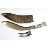 A Vintage Gurkha Kukri Knife Complete With Leather Scabbard.