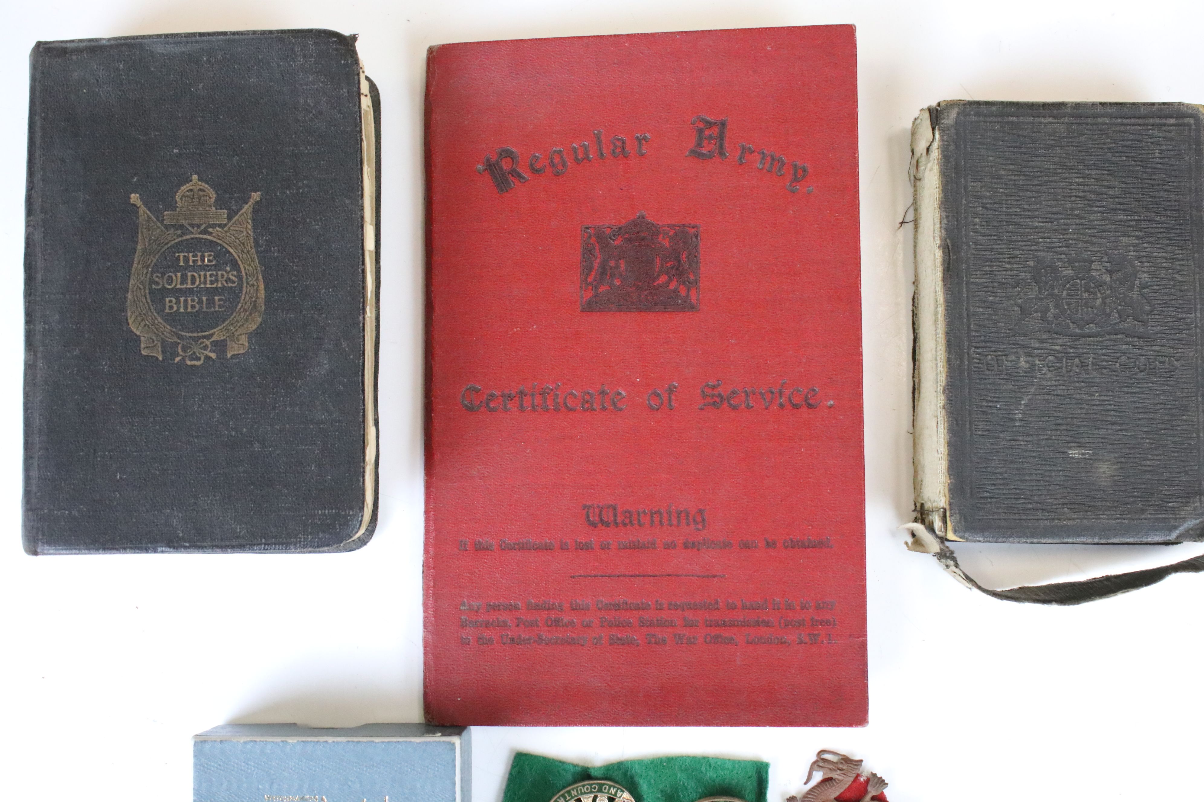 A Group Of Mixed Military Collectables To Include A British Army Service Book, Badges, Bibles And - Image 6 of 8