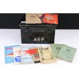 A British World War Two Air Raid Precautions Tin Box Together With A Quantity Of Ephemera To Include