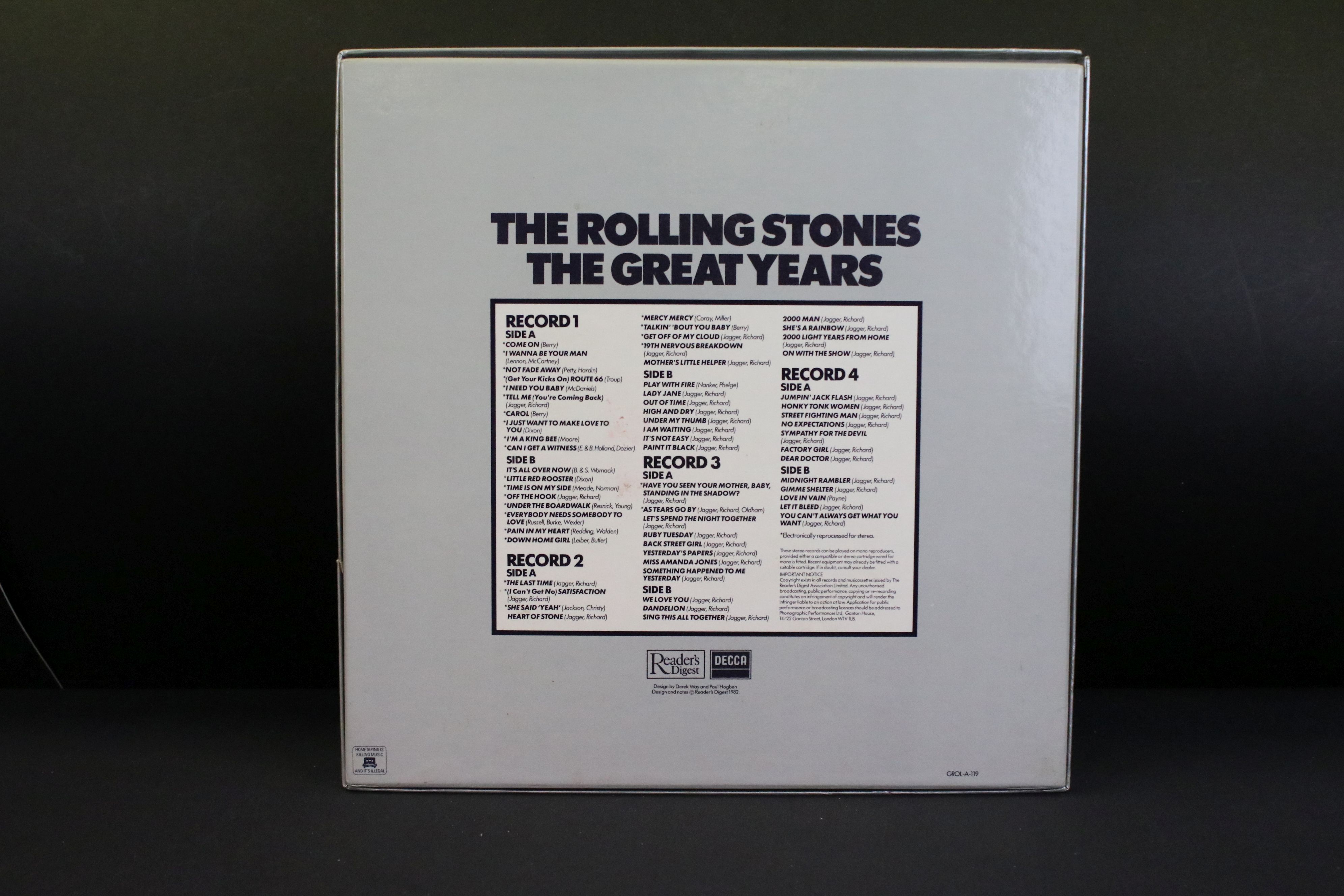 Vinyl - The Rolling Stones The Great Years Box Set on Readers Digest / Decca 4 LP Box Set, box, - Image 11 of 11