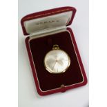 Vertex 18ct yellow gold top wind slimline pocket watch, champagne dial black and applied gilt