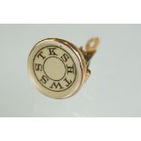 9ct rose gold masonic fob with glazed panel, compass, square, trowel and gavel symbols