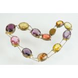 19th century quartz and paste riviere necklace, amethyst, agate and paste oval mixed cut stones,