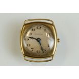 18ct gold cased watch, silvered dial, black Arabic numerals, black poker hands