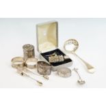 Group of silver items to include an early Victorian sifting spoon (London 1841, 16.5cm long), a