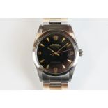 Gents stainless steel Rolex Oyster Perpetual Air King Super Precision. Black face, with gold