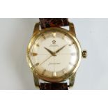 Gents stainless steel Omega Seamaster automatic watch. Gold coloured markers. Replacement crown