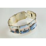 Norwegian enamelled silver panel bracelet, each square enamel panel depicting a stylised