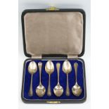 George VI Cased set of six silver coffee spoons, of plain polished form with threaded handles and