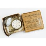 Late 19th century JW Benson silver open face key wind pocket watch, hallmarked London 1895, engine