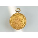 9ct gold medallion with presentation inscription to the front "Presented by O.V.C.C to F Turner