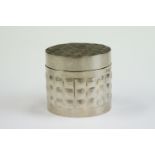 Scottish silver lidded trinket pot, repoussé chequerboard decoration to the lid and body, makers