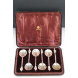 Victorian cased set of six silver soup spoons with figural finials in the form of elders, London