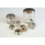 Group of silver items to include a late Victorian heart-shaped trinket box highly decorated with