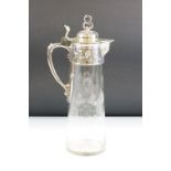 WMF Jugendstil silver plated claret jug, cast scrolling Iris, tulip and leaf decoration to the