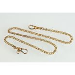 Late 19th century 9ct rose gold curb link Albert chain, two dog clips (both dog clips stamped 9ct