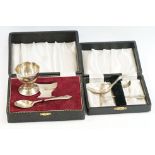 Mid 20th Century Cased silver egg cup & spoon christening set (Birmingham 1960 - Bishton's Ltd),