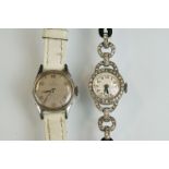Omega ladies wristwatch, silvered circular dial, silvered Arabic numeras and baton markers, pencil
