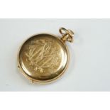 Waltham 9ct gold full hunter top wind pocket watch, engraved monogrammed case, white enamel dial and