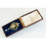 Mid Victorian 'Star of Snowdoun' enamel and pearl parcel gilt pendant brooch, crowned heart