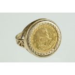 1/10 Krugerrand coin ring, 9ct gold mount, ring size N½