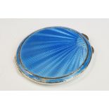 Asprey & Co Ltd - Art Deco silver & blue guilloche enamel powder compact, circular form with