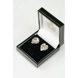 Pair of Watling of Lacock silver heart shaped stud earrings, naturalistic finish, dimensions