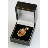 Semi-precious 18ct yellow gold pendant to include amethyst, peridot, garnet etc, modernist design,