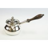 George III hallmarked silver toddy / sauce pan & cover, of squat 'pot belly' form with turned wooden