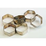 Late 20th Century set of six silver napkin rings of plain polished hexagonal form, Birmingham 1998 -