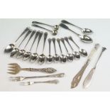 Collection of silver flatware to include a set of six early 19th century Irish 'Old English Pattern'