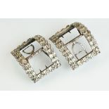 Pair of Georgian black dot paste white metal shoe buckles, closed back settings, graduated paste,