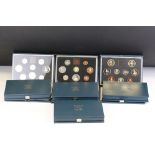 A collection of seven Royal Mint proof coin year sets to include 1994, 1988, 1987, 1983, 1989,