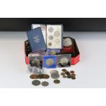 A small collection of mainly British coins to include commemorative crowns and £5 coins together
