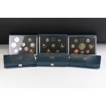 A collection of six Royal Mint proof coin year sets to include 1992, 1993, 1991, 1990, 1994 and