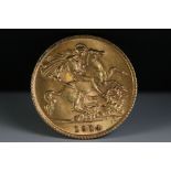 A British 1914 King George V gold half sovereign coin