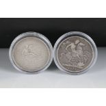 Two British pre decimal silver King George III full crown coins to include a 1821 and a 1820