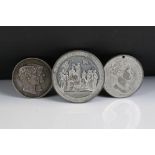 A collection of three 19th century medallions to include a Queen Victoria Coronation and a silver