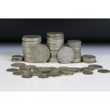 A large collection of pre 1947 British pre decimal silver coins to include half crowns, florins,