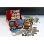 A collection of mainly British pre decimal coins and commemorative crowns to include a small