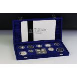 A Royal Mint UK Millenium Silver Collection coin set, comprising nine coins and four Maundy Coins,