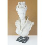 20th Century Parian Ware Elizabeth I Bust, raised on a stepped marble base, stamped 'Parian Paris'