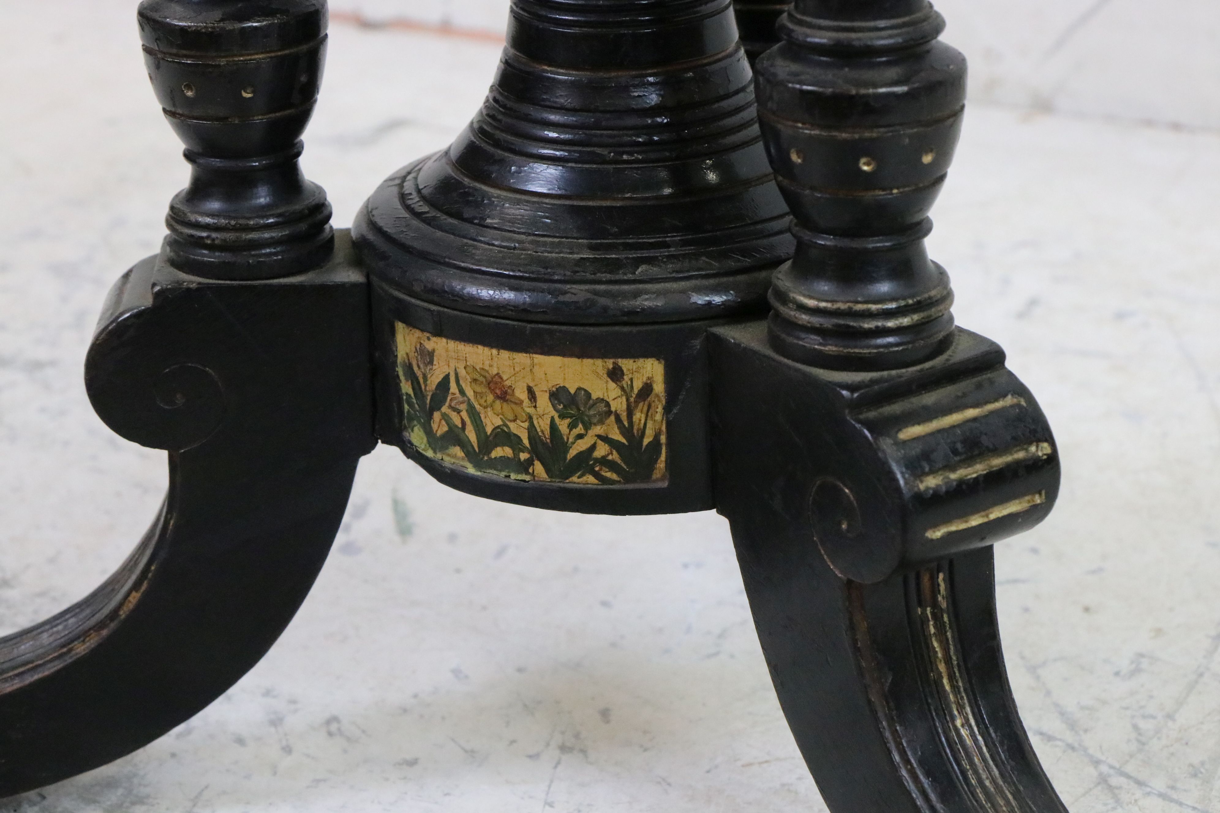 Victorian Aesthetic Movement Ebonised Revolving Piano Stool with green upholstered seat, 35cm - Image 3 of 6